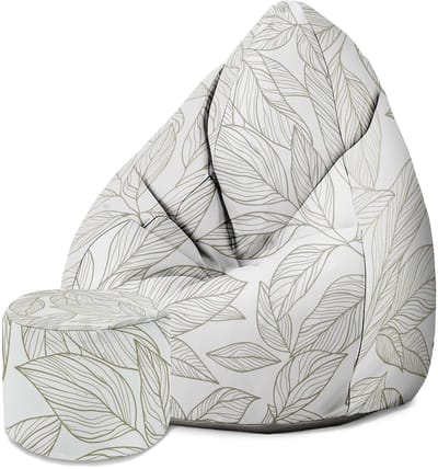 DreamRoots Velvet Zitzak voor Volwassenen – Luxe Beanbag met Voetsteun en Afneembare Hoes – Inclusief Vulling – 80x80x120 cm - Scandinavian Leaves