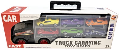 Vrachtwagen transporter truck - speelgoed mini auto's - transporter 6-delig set koffer - Oplegger voor 12 auto's- 30.5cm