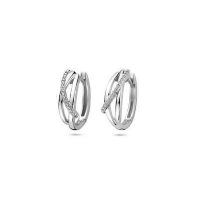 Zilver gerhodineerd klapoorringen zirkonia 16 mm - 1339801