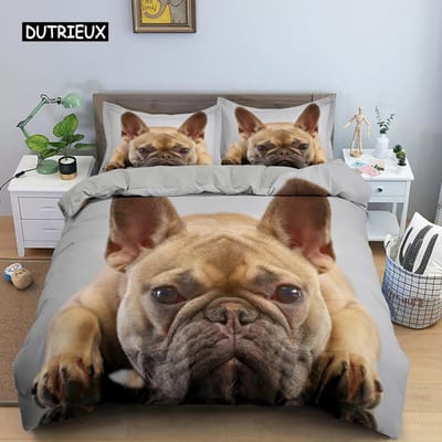 Leuke Cartoon Bulldog Patroon Dekbedovertrek Set King Full Size Beddengoed Set Kamerdecoratie Zachte Microvezel Quilt/Troosterhoes 2/3PCS US Twin(172x218cm)