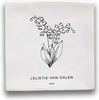 Maan Amsterdam - Tegeltje geboortebloem - Mei - Lelietje-van-Dalen - Kraamcadeau - Geboortebloem cadeau - Wanddecoratie
