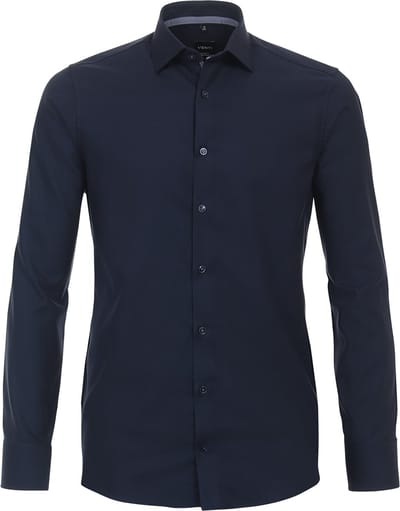 VENTI modern fit overhemd - structuur - blauw - Strijkvriendelijk - Boordmaat: 38