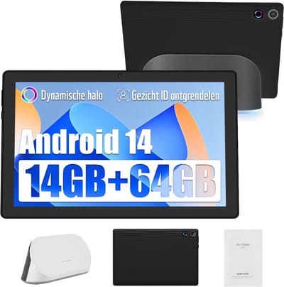 JENBIZZ A10PRO - Android 14 Tablet- 10.1 inch - 14(3+11)GB RAM/64GB ROM– met oplaadbaar stereoluidspreker-audiodock - Zwart