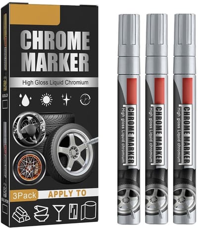 Dailygoody - Chrome Verfpen Set - Hoogglans Krassen Verwijderaar - Set van 3 voor Auto's - Eenvoudig in Gebruik - Professionele Afwerking - Geschikt v