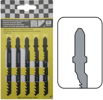 Benson Universele decoupeerzaagbladen - T-schacht - hout - 5 stuks - 100 mm - inclusief opbergbox