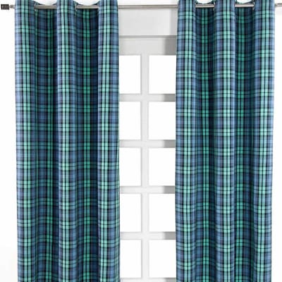 Homescapes Blackwatch Tartan ooggordijnen set van 2 100% katoen, 137 x 117 cm