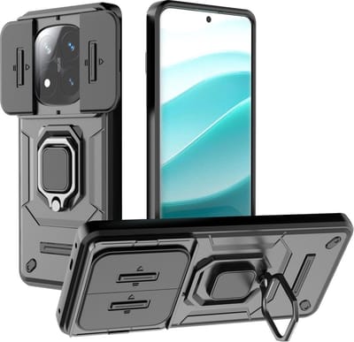 Coverup Hoesje - Geschikt voor Xiaomi Redmi Note 14 Pro+ Hoesje - Coverup Ring Kickstand Back Cover met Camera Shield - Zwart