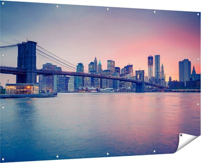 Gards Tuinposter New York Brooklyn Brug bij Zonsondergang - 180x120 cm - Tuindoek - Tuindecoratie - Wanddecoratie buiten - Tuinschilderij