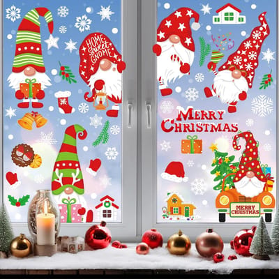 Pack of 136 Vensterafbeeldingen - Kerst Zelfklevende Sneeuwvlokken - Vensterdecoratie PVC Kerstdecoratie voor Ramen Winterse Kerstdecoratie (D)