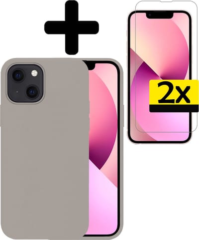 Hoesje - Met 2x Screenprotector - Geschikt voor Apple iPhone 14 - Sterk & Shockproof - Back Cover - Siliconen Case - Telefoon Hoes - Telefoonhoesjes - Grijs