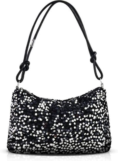 Elegante kleine handtas met sprankelende sequins en pluche afwerking voor avonden uit, feesten en winkelen
