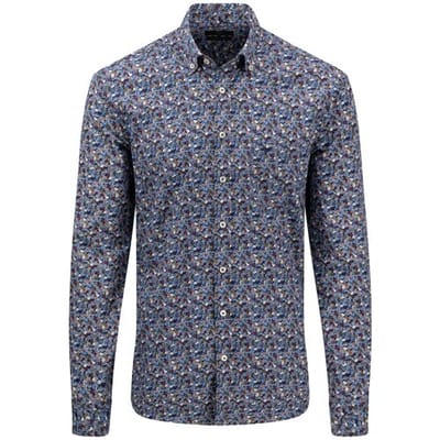 Fynch-Hatton Overhemd Colorful Fantasy Mini Fantasy Leaves Pattern Navy-Multi / male