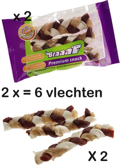 2 X BRAAAF twister vlecht klein 12.5 cm RAWHIDE tandverzorgend. Honden worden hier zeer blij van lange stroken , geen kleine gevaarlijke stukjes