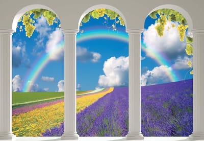 Fotobehang Lavendar Field Nature Arches | XL - 208cm x 146cm | 130g/m2 Vlies