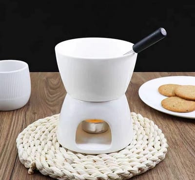 Chocolade Fondue - Chocolade Fondue Mok - Fondue Mok - Mini Fondue -1 Vorken - 300ML - Porselein - Wit