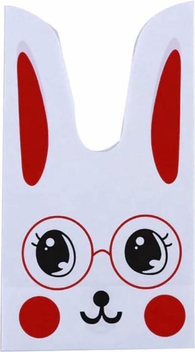 50x Uitdeelzakjes Wit - Rood Konijn 13x22cm - Plastic Traktatie Kado Zakjes - Snoepzakjes - Koekzakjes - Koekje - Cookie Bags - Pasen - Kinderverjaardag
