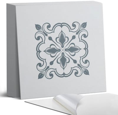 Coloray Plaktegels - Plantenpatroon met ornamenten Portugese Tegels - 30 cm x 30 cm - Grijs Plaktegels - 9 stuks - Vierkant PVC Tegels - Plaktegels Keuken - Zelfklevende Vloertegels - Vinyl Tegels - Zelfklevende Tegels