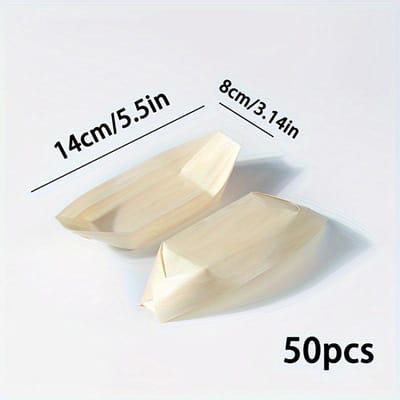50 Stuks Sushi Boot Dienblad Hout Karton, Bamboe Container Bamboe Kom Wegwerp Voorgerecht Bord Wegwerp Taco Bord 50pcs 14cm/5.5in