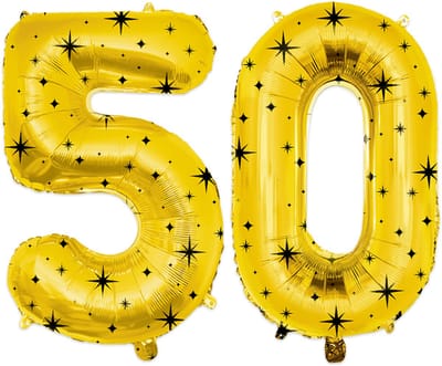 BTH - Helium Ballon - 50 - Goud-Zwart - Ballonnen - Cijfer Ballonnen - Verjaardag - Decoratie - Versiering - Folieballon