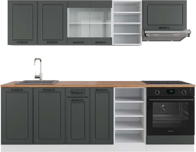 Vicco R-Line Complete keukeneenheid – 240 cm, WB Eik Antraciet landhuis/wit