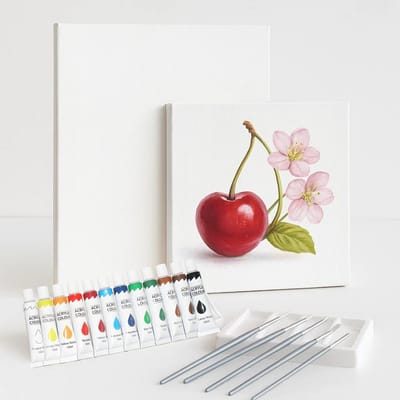 Lomera Schilderset - Acrylverf - Schildersdoeken - 12 Tubes Acrylverf - 5 Kwasten - Verfpalet - Schildersmessen - Schilderen Voor Volwassenen - Schilderen Voor Beginners - Creatieve Hobby - Schilderbenodigdheden - Schilderen Op Doek