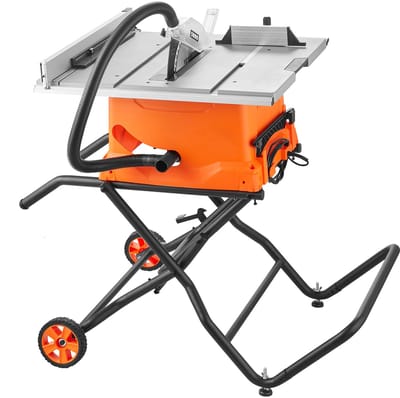 Tafelzaag Met Statief, 10 Inch, 8 Ampère, 25 Inch Maximale Zaagcapaciteit, 4800 TPM Zaagsnelheid, 40-Tands Zaagblad, Draagbare Compacte Tafelzaag Voor Op Locatie