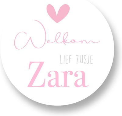 Sluitsticker Welkom lief zusje-naam - Sticker met naam - 40 mm - Geboorte Sticker - Sluitzegel - Baby nieuws - Trakteren Basisschool Kinderdagverblijf - Sluitstickers Pimp Studio
