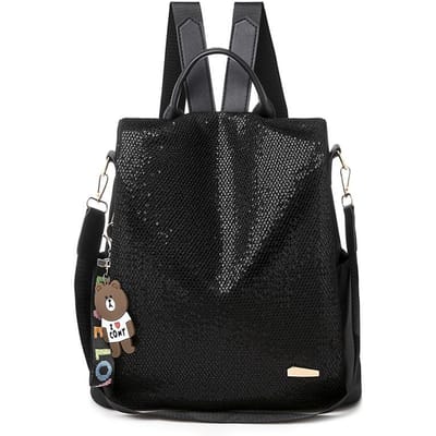 Modieuze Pailletten Rugzak voor Dames Nieuwe Koreaanse Multifunctionele Outdoor Reis Tas Waterdichte Casual Anti-diefstal Rugzak black