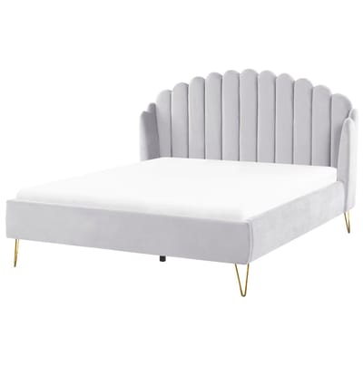 AMBILLOU - Tweepersoonsbed - Lichtgrijs - 160 x 200 cm - Fluweel