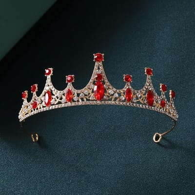 Barok Gouden Kleur Rode Kristallen Tiara's en Kronen Strass Bruidsdiadeem Kroon Tiara Voor Vrouwen Bruiloft Haaraccessoires Sieraden