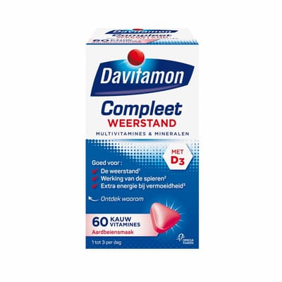 Davitamon Compleet Weerstand Kauwvitamines Aardbei - 4 x 60 kauwtabletten - Voordeelverpakking