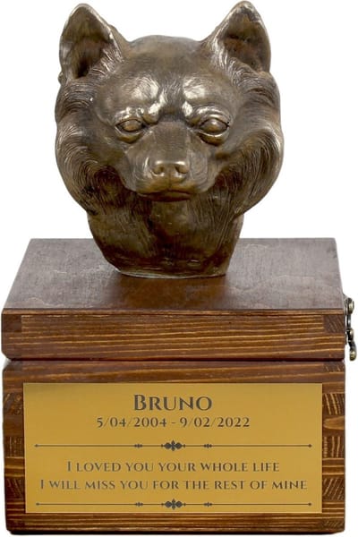 Langharige Chihuahua urn hond met hondenbeeldje - gepersonaliseerde hondenurn