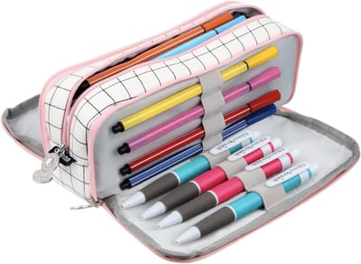 Pennenetui Grote Capaciteit - Potloodtas Opbergvakken - Studenten Organiseren - Drie Compartimenten - 22 x 6.3 x 8.9 cm