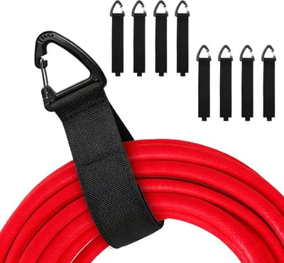Set van 8 Stevige Bevestigingsriemen met Gespen, Carabiner Haken en Herbruikbare Hangers voor Kabels en Tuinslangen, Tot 22 kg Belastbaar, 35 cm Lengte