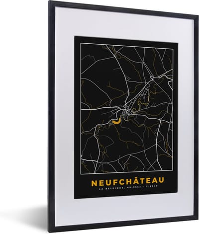 Fotolijst incl. Poster - Stadskaart - Neufchâteau - Kaart - Plattegrond - Goud - 30x40 cm - Posterlijst