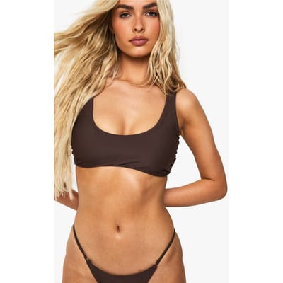 boohoo Dames Swimwear Essentials Fuller Bust Scoop Bikini Top | Chocolate | Maat: 6