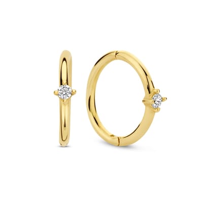 New Bling 9NBG-0647 Gouden Oorbellen met Zirkonia - 10mm Doorsnee - 2mm Zirkonia - Oorringen - 14 Karaat - Goud