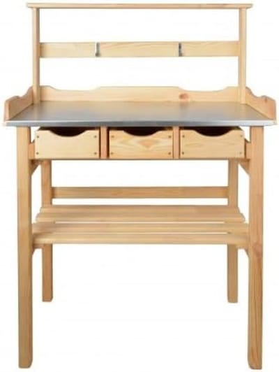 Plantentafel Met Werkblad - Kweektafel Tuin - Verpotten Zaaien - Opbergruimte Laden - 80x40x117cm - Natuurlijk Grenen