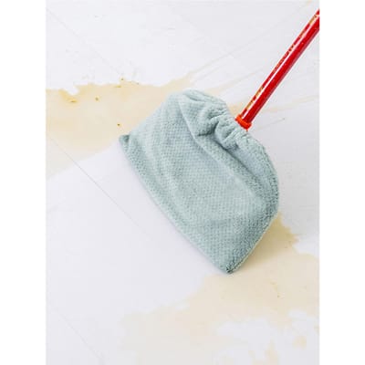 1 balai multifonction en velours corail avec housse en tissu et serpillère absorbante en microfibre réutilisable, accessoire de nettoyage ménager gris clair