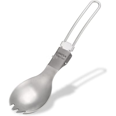 Lixada – fourchette pliante en titane, légère, pour dîner en plein air, couverts pour voyage, Camping, sac à dos Half Polished gray