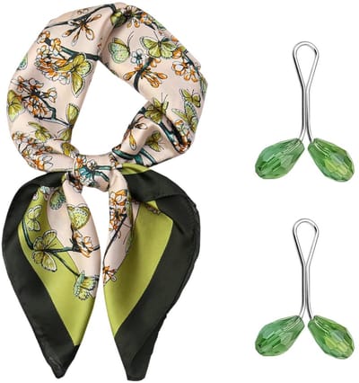 Dailygoods - Floral Butterfly Zijden Sjaal met 2 Crystal Gespen - Groene Nek Sjaal