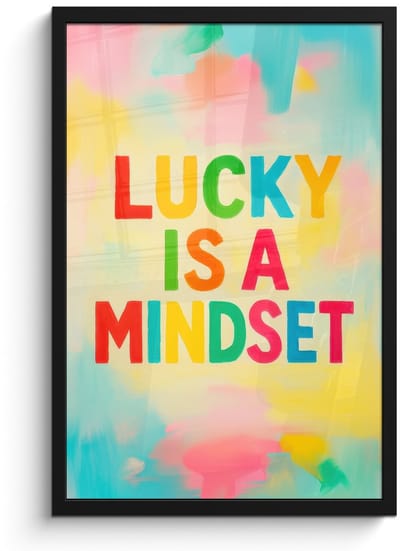Poster in lijst - Fotolijst 40x60 cm - Posters - Quote - Lucky - Regenboogkleuren - Posterlijst zwart - Decoratie - Wanddecoratie woonkamer - Muurdecoratie slaapkamer