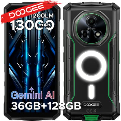 DOOGEE Fire 5 Ultra Dual Camping Lampjes 6,6" Robuuste Telefoon 13000mAh Batterij 36GB RAM (6+30) 128GB ROM Google Pay NFC Helio G81 Smartphone