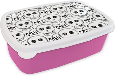 Broodtrommel Roze - Lunchbox - Brooddoos - Doodskop - Quotes - Rock - Patronen - Gothic - 18x12x6 cm - Kinderen - Meisje