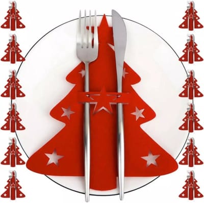 Ruhhy Bestekhouder met Kerstboomontwerp - Set van 12 voor Feestelijke Tafeldecoratie