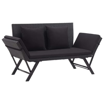 vidaXL - Tuinbank - met - kussens - 176 - cm - poly - rattan - zwart