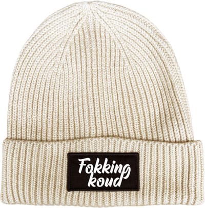 Fokking koud (cursief) wintermuts rib gebr. oatmeal | wit - soBAD. | Wintersport | Après ski outfit Warme Muts voor Volwassenen | Heren en Dames Beanie