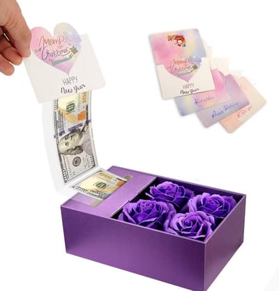Luxe Spaarpot met Zeepbloemen en Wenskaarten - Cadeauset voor Verjaardag en Feestdagen