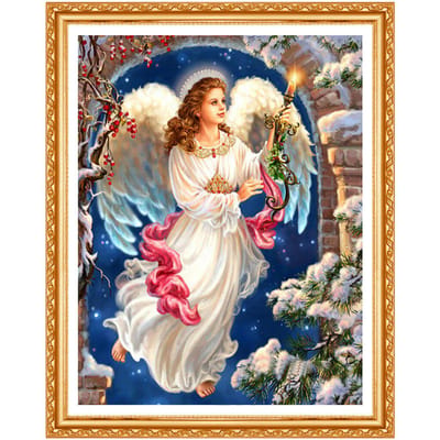 Peinture au diamant Motif religieux Décoration d'intérieur, broderie complète au diamant rond Ange Broderie, Diamant 20X30CM blue