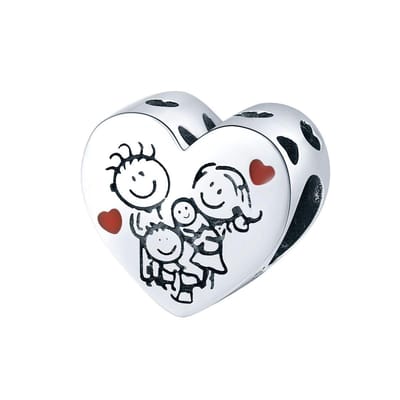 hart family bedel met tekening van gezin | bedels voor armband | bead | Zilverana | geschikt voor alle bekende merken | 925 zilver | moederdag